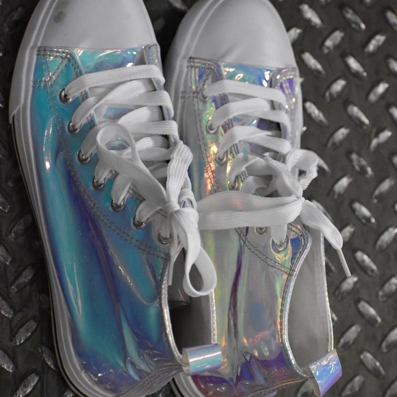 Mettalic Silver Mirror Sneakers for Women - Picture 2 of 3